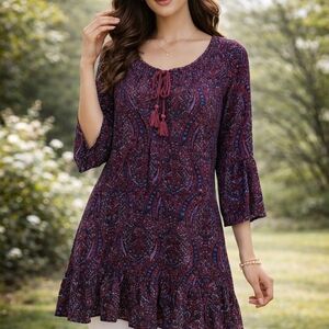 American Eagle Outfitters Plum Paisley Tassel Tunic